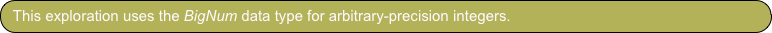 This exploration uses the BigNum data type for arbitrary-precision integers.